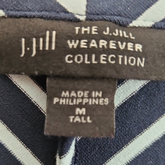 J Jill Wearever Navy Green Med Striped Long Sleeve Top Vneck - Picture 3 of 12